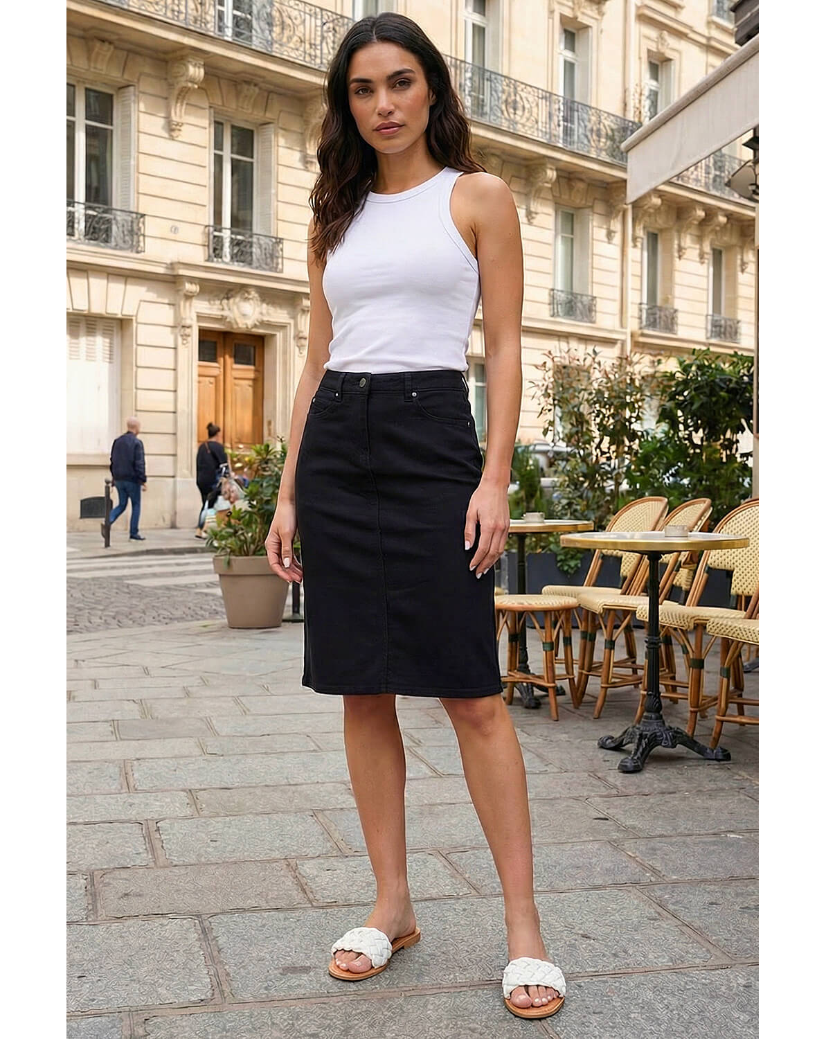 Roman Cotton Denim Stretch A line Skirt