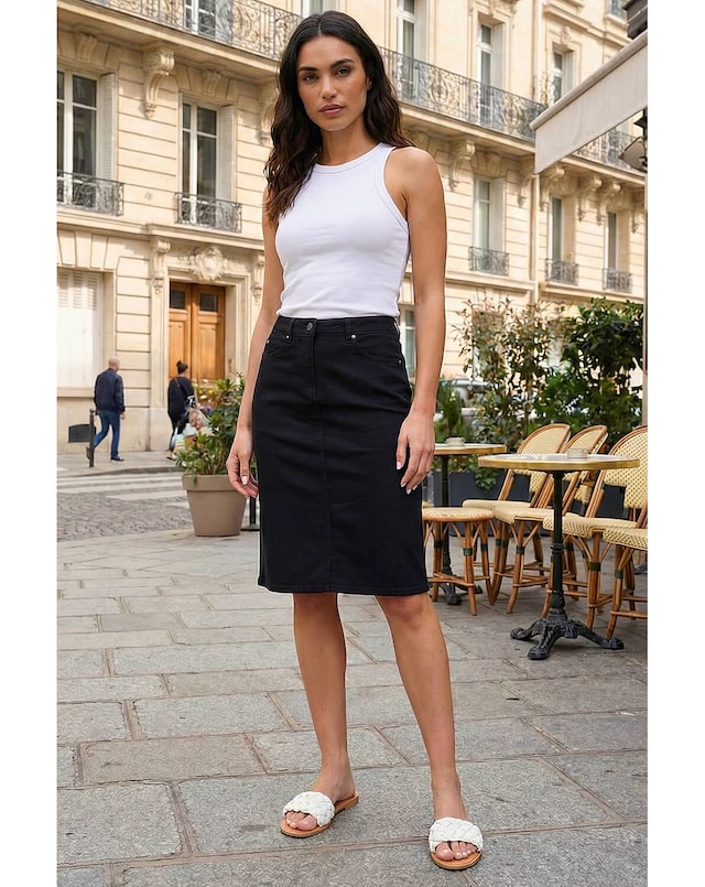 Roman Cotton Denim Stretch A line Skirt