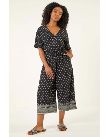 Roman Petite Border Cropped Jumpsuit