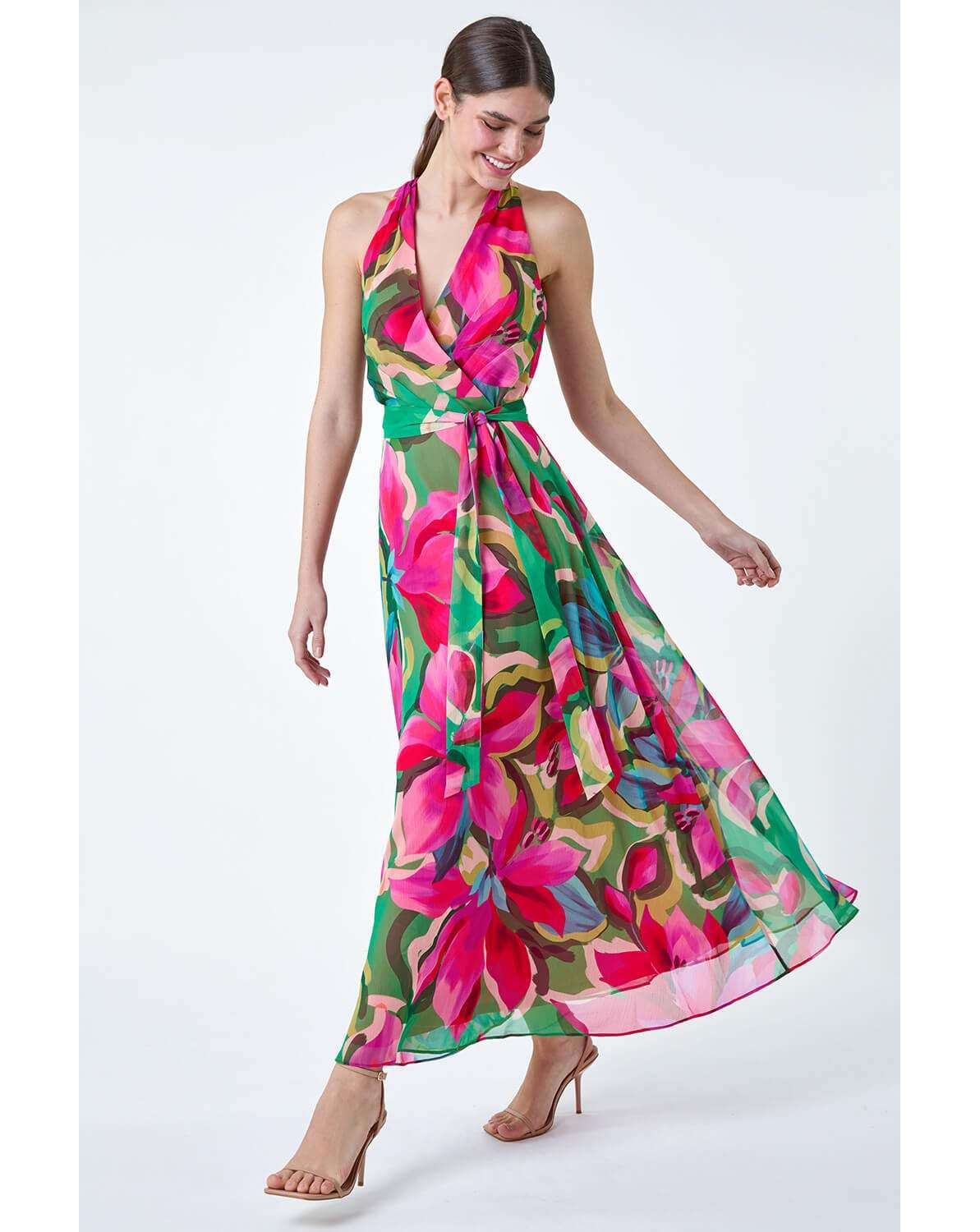 New In - Roman Floral Print Halterneck Maxi Dress