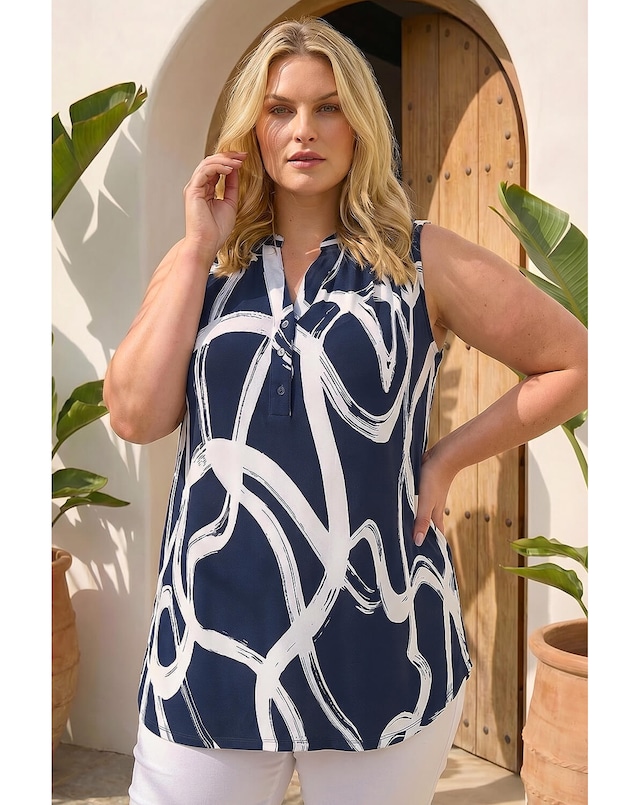 Roman Curve Abstract Print Vest Top