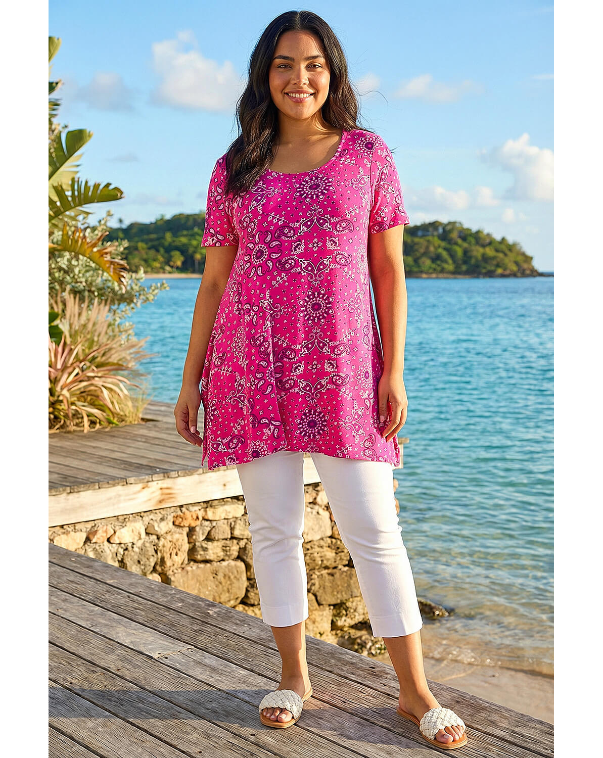 Roman Curve Paisley Print Bar Back Top