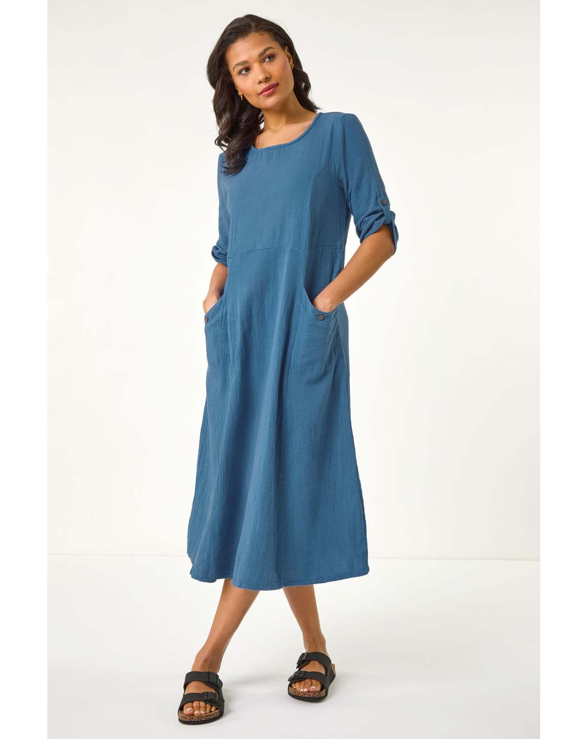 New In - Roman Textured A-line Midi Dress