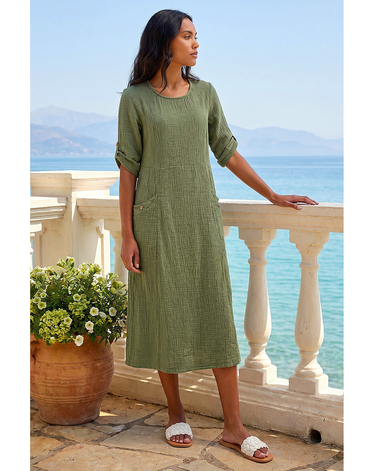 Roman Textured A-line Midi Dress