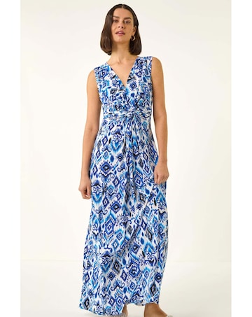 Roman Aztec Print Twist Front Maxi Dress