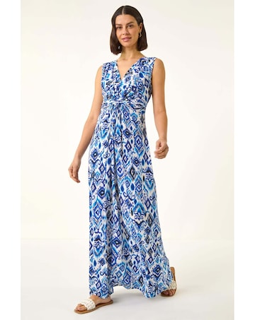 Roman Aztec Print Twist Front Maxi Dress