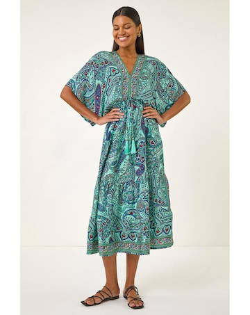 Roman Paisley Print V-Neck Midi Dress