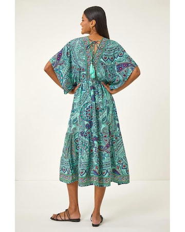 Roman Paisley Print V-Neck Midi Dress