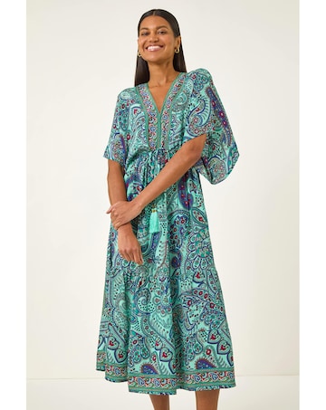 Roman Paisley Print V-Neck Midi Dress