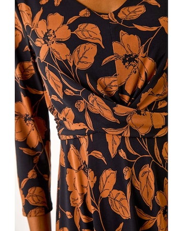 Roman Leaf Print Wrap Midi Dress