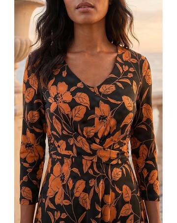 Roman Leaf Print Wrap Midi Dress