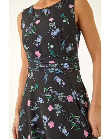 Roman Petite Floral Ruched Midi Dress