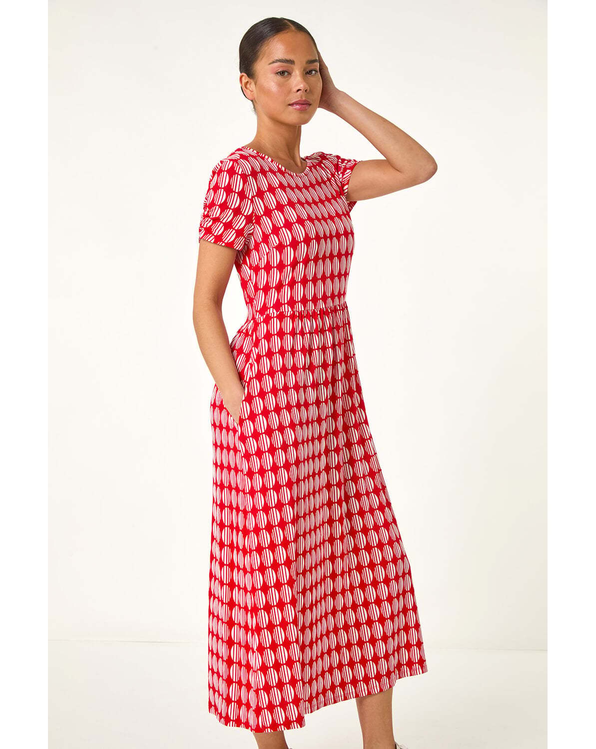 New In - Roman Petite Geometric Spot Midi Dress