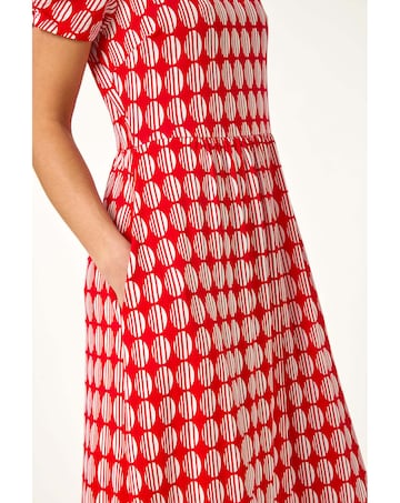 Roman Petite Geometric Spot Midi Dress