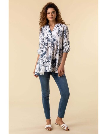 Roman Floral Print Notch Neck Top