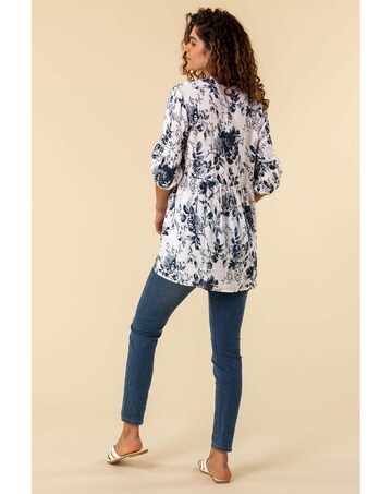 Roman Floral Print Notch Neck Top