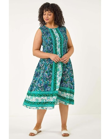Roman Curve Paisley Print Midi Dress