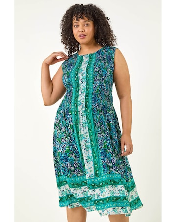 Roman Curve Paisley Print Midi Dress
