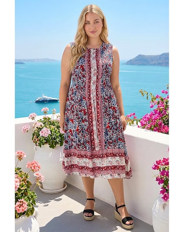 Roman Curve Paisley Print Midi Dress