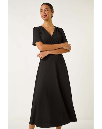 Roman Textured Wrap Bodice Midi Dress
