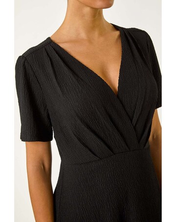Roman Textured Wrap Bodice Midi Dress