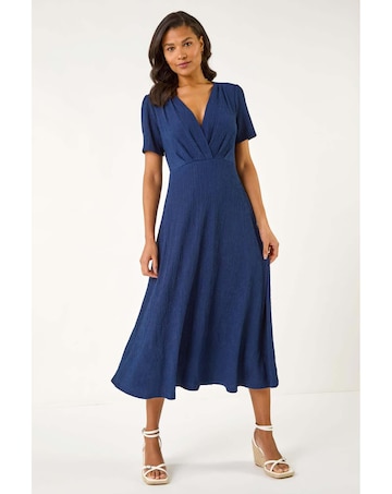 Roman Textured Wrap Bodice Midi Dress