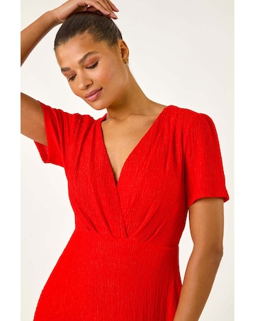 Roman Textured Wrap Bodice Midi Dress