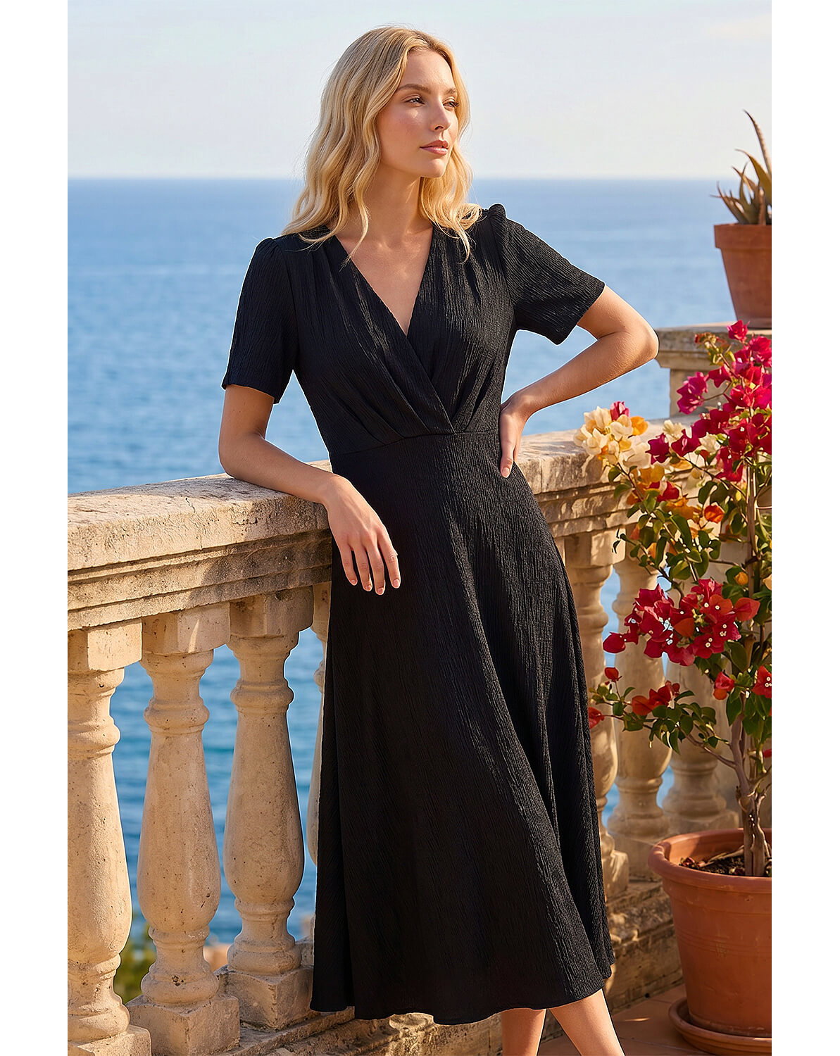 Roman Textured Wrap Bodice Midi Dress | JD Williams