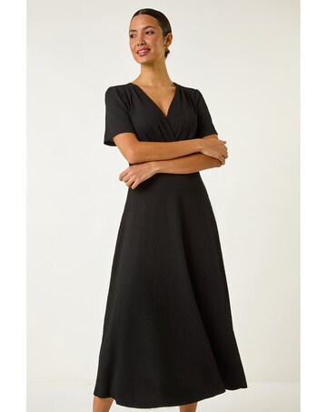 Roman Textured Wrap Bodice Midi Dress