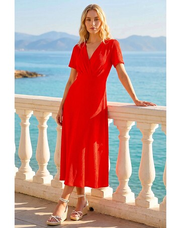 Roman Textured Wrap Bodice Midi Dress