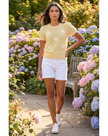 Roman Daisy Sparkly Embroidered Knit Top