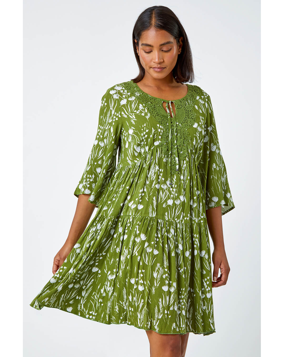 New In - Roman Floral Lace Detail Smock Dress