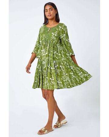 Roman Floral Lace Detail Smock Dress