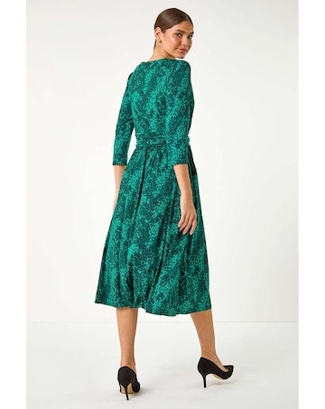 Roman Animal Print Mock Wrap Midi Dress