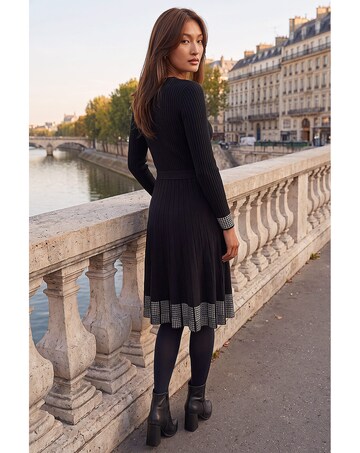 Roman Stretch Knit Border Print Dress