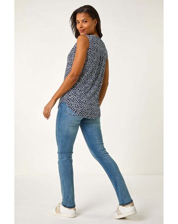 Roman Floral Print V-Neck Stretch Top