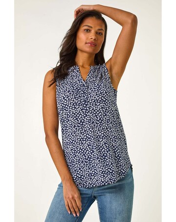 Roman Floral Print V-Neck Stretch Top