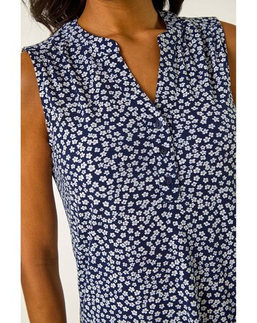 Roman Floral Print V-Neck Stretch Top