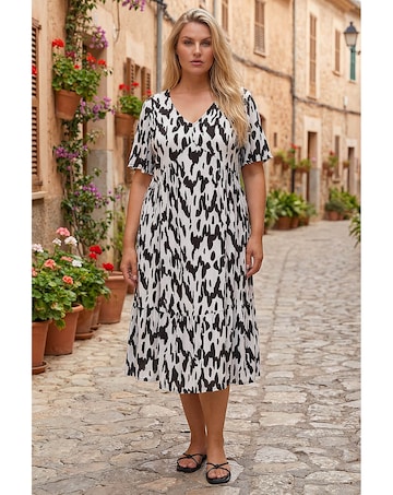 Roman Curve Spot Print Midi Dress
