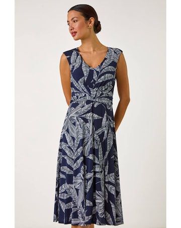 Roman Leaf Twist Front Stretch Dress