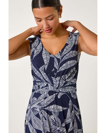 Roman Leaf Twist Front Stretch Dress