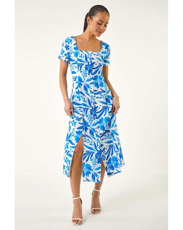 Roman Petite Floral Button Midi Dress