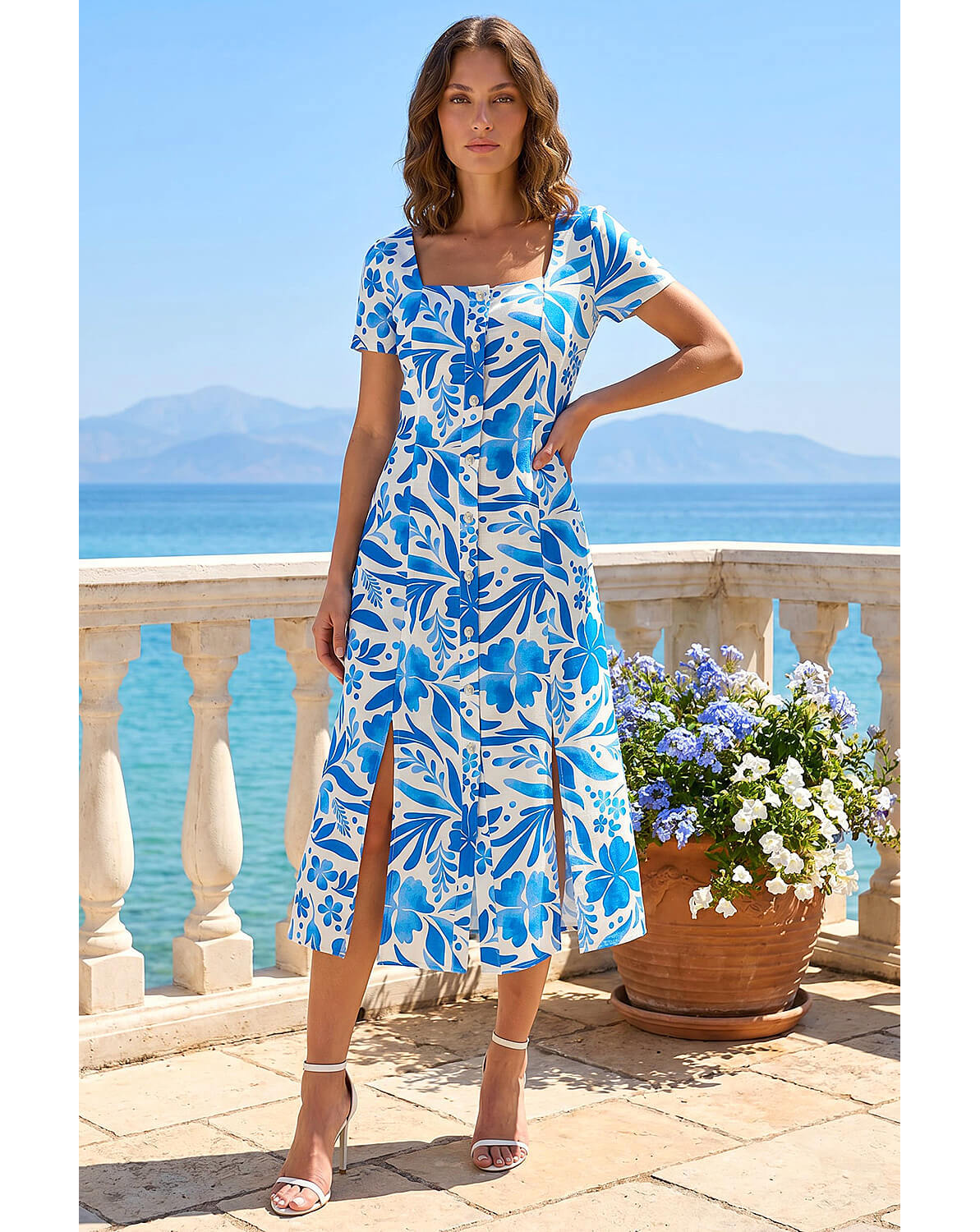Roman Petite Floral Button Midi Dress