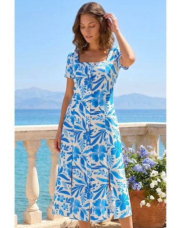 Roman Petite Floral Button Midi Dress