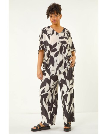 Roman Curve Leaf Print Cocoon Top
