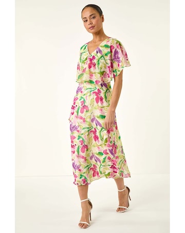 Roman Petite Floral Cape Midi Dress