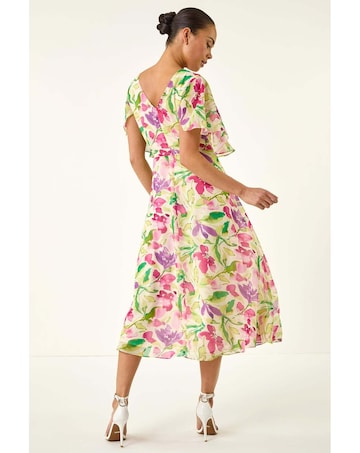 Roman Petite Floral Cape Midi Dress