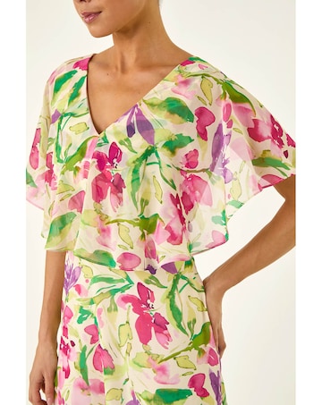 Roman Petite Floral Cape Midi Dress