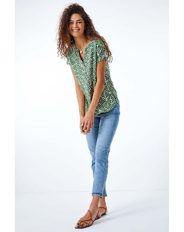 Roman Abstract Button Detail V-Neck Top