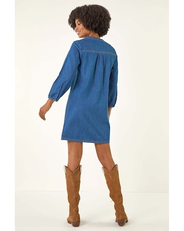 Roman Cotton Denim Button Shift Dress